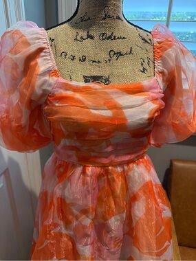 Lizard Thicket Sunland17 Orange & Pink Puff-Sleeve Dress-Perfect for Homecoming